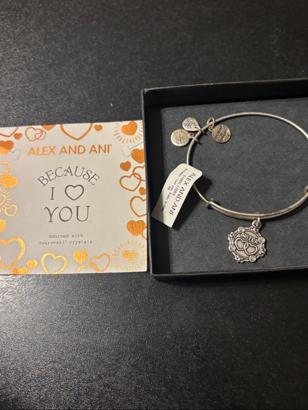 Alex and Ani Silver 'Sister' Charm Bangle with Tag